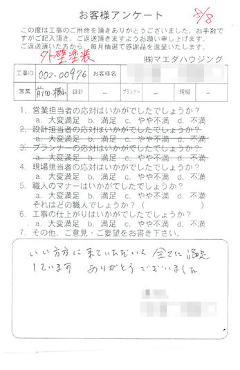 良い方々に来ていただいて全てに満足しています