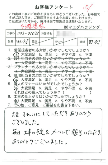 大変きれいにしていただきありがとうございました。
